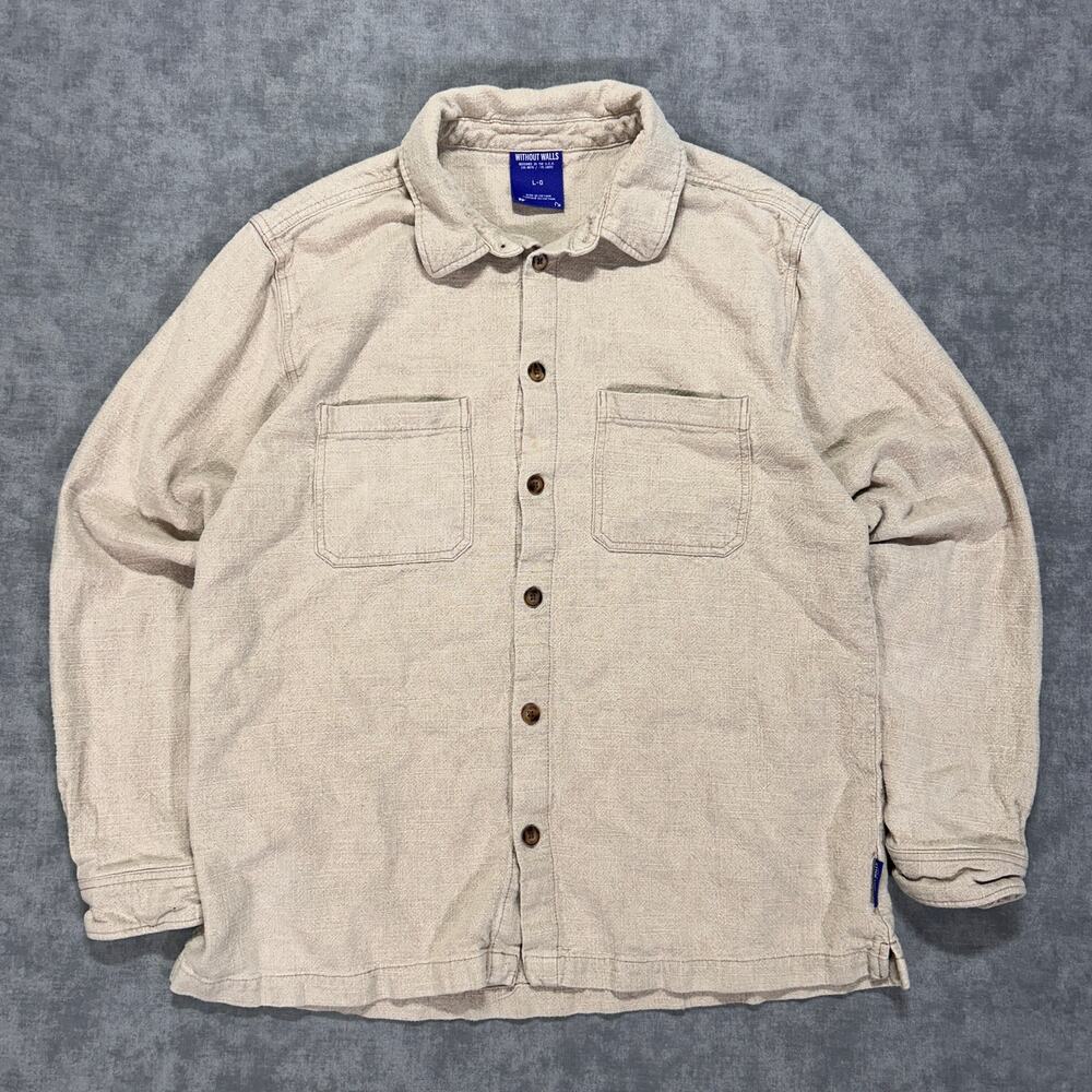 Without Walls linen blend button down shirt mens Large beige heavyweight
